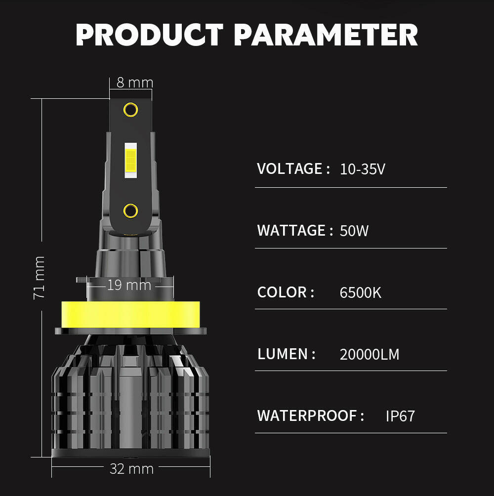 H11 LED Headlight Bulb Error Free Turbo LED Car Lamps - Phoenix Auto Lighting